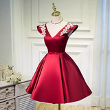 Tineit Elegant Ball Gown V Neckline Satin Party Dress Burgundy Homecoming Dresses (PRE-ORDER)