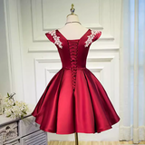 Tineit Elegant Ball Gown V Neckline Satin Party Dress Burgundy Homecoming Dresses (PRE-ORDER)