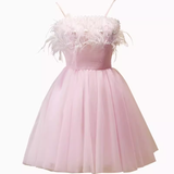 Tineit Elegant Ball Gown Spaghetti Straps Party Dress Pink Homecoming Dresses (PRE-ORDER)