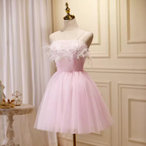 Tineit Elegant Ball Gown Spaghetti Straps Party Dress Pink Homecoming Dresses (PRE-ORDER)