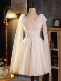 Tineit Elegant Ball Gown V Neckline Tulle Party Dress Lace White Homecoming Dresses (PRE-ORDER)