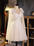 Tineit Elegant Ball Gown V Neckline Tulle Party Dress Lace White Homecoming Dresses (PRE-ORDER)