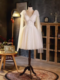 Tineit Elegant Ball Gown V Neckline Tulle Party Dress Lace White Homecoming Dresses (PRE-ORDER)