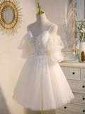 Tineit Elegant Ball Gown Straps Tulle Party Dress White Homecoming Dresses (PRE-ORDER)