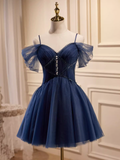 Tineit Elegant Ball Gown Straps Tulle Party Dress Navy Blue Homecoming Dresses (PRE-ORDER)