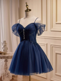 Tineit Elegant Ball Gown Straps Tulle Party Dress Navy Blue Homecoming Dresses (PRE-ORDER)