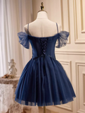 Tineit Elegant Ball Gown Straps Tulle Party Dress Navy Blue Homecoming Dresses (PRE-ORDER)