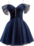 Tineit Elegant Ball Gown Straps Tulle Party Dress Navy Blue Homecoming Dresses (PRE-ORDER)