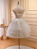 Tineit Elegant Ball Gown Strapless Tulle Party Dress White Homecoming Dresses (PRE-ORDER)