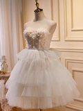 Tineit Elegant Ball Gown Strapless Tulle Party Dress White Homecoming Dresses (PRE-ORDER)