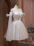 Tineit Elegant Ball Gown Straps Tulle Party Dress White Homecoming Dress (PRE-ORDER)