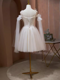 Tineit Elegant Ball Gown Straps Tulle Party Dress White Homecoming Dress (PRE-ORDER)