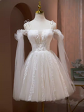 Tineit Elegant Ball Gown Straps Tulle Party Dress White Homecoming Dress (PRE-ORDER)