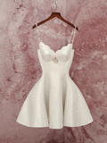 Tineit Elegant A Line Spaghetti Straps White Birthday Dress Satin Homecoming Dresses (PRE-ORDER)