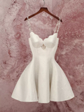 Tineit Elegant A Line Spaghetti Straps White Birthday Dress Satin Homecoming Dresses (PRE-ORDER)