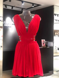 Tineit Simple A Line V neckline Chiffon Birthday Dress Red Homecoming Dresses (PRE-ORDER)