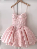 Tineit Simple A Line Spaghetti Straps Lace Birthday Dress Pink Homecoming Dresses (PRE-ORDER)