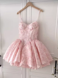 Tineit Simple A Line Spaghetti Straps Lace Birthday Dress Pink Homecoming Dresses (PRE-ORDER)