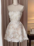 Tineit Simple A Line Straplesss Lace Birthday Dress White Homecoming Dresses (PRE-ORDER)