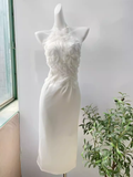 Tineit Simple Sheath High Neckline Lace Birthday Dress White Homecoming Dresses (PRE-ORDER)