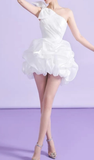 Tineit Simple Sheath One Shoulder Short Birthday Dress White Homecoming Dresses (PRE-ORDER)