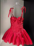 Tineit Simple A Line Straps Short Birthday Dress Red Homecoming Dresses (PRE-ORDER)