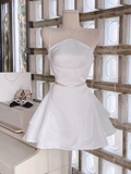 Tineit Simple A Line Spaghetti Straps Short Birthday Dress White Homecoming Dresses (PRE-ORDER)