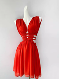 Tineit Simple A Line V Neckline Short Birthday Outfits Red Homecoming Dresses (PRE-ORDER)