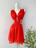 Tineit Simple A Line V Neckline Short Birthday Outfits Red Homecoming Dresses (PRE-ORDER)