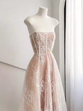 Tineit Simple A Line Strapless Lace Birthday Outfits Champagne Homecoming Dresses (PRE-ORDER)