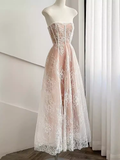 Tineit Simple A Line Strapless Lace Birthday Outfits Champagne Homecoming Dresses (PRE-ORDER)