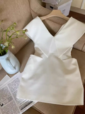 Tineit Simple A Line V neckline Birthday Outfits White Homecoming Dresses (PRE-ORDER)