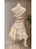 Tineit Cute A Line One Shoulder Short Birthday Dress Chiffon Homecoming Dresses (PRE-ORDER)