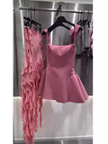 Tineit Simple A line Straps Pink Birthday Dress Satin Homecoming Dresses (PRE-ORDER)