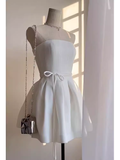 Tineit Simple A line Strapless White Birthday Dress Satin Homecoming Dresses (PRE-ORDER)