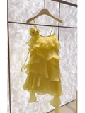 Tineit Simple A line Short Birthday Dress Yellow Chiffon Homecoming Dresses (PRE-ORDER)