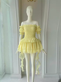 Tineit Elegant A Line Yellow Birthday Dress Chiffon Short Sleeves Homecoming Dresses (PRE-ORDER)