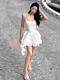 Tineit Vintage A line Straps White Short Homecoming Dress th Birthday Outfits (PRE-ORDER)