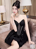 Tineit Vintage A line Strapless Black Short Homecoming Dress th Birthday Outfits (PRE-ORDER)