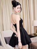 Tineit Vintage A line Strapless Black Short Homecoming Dress th Birthday Outfits (PRE-ORDER)