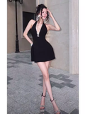 Tineit Vintage A line Halter Black Short Homecoming Dress th Birthday Outfits (PRE-ORDER)