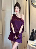 Tineit Elegant A line One Shoulder Grape th Birthday Dress Short Homecoming Dresses (PRE-ORDER)