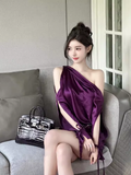 Tineit Elegant A line One Shoulder Grape th Birthday Dress Short Homecoming Dresses (PRE-ORDER)