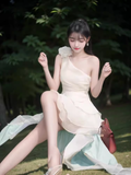 Tineit Simple A-Line One Shoulder White Short Birthday Outfits Homecoming Dress (PRE-ORDER)