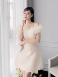 Tineit Simple A-Line Off The Shoulder Tulle Short Birthday Outfits Homecoming Dress (PRE-ORDER)