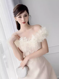 Tineit Simple A-Line Off The Shoulder Tulle Short Birthday Outfits Homecoming Dress (PRE-ORDER)