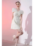 Tineit Simple A-Line Lace Short Birthday Outfits White Homecoming Dress (PRE-ORDER)