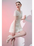 Tineit Simple A-Line Lace Short Birthday Outfits White Homecoming Dress (PRE-ORDER)