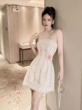 Tineit A-Line Lace Short Prom Dress White Homecoming Dress (PRE-ORDER)