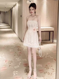 Tineit A-Line Lace Short Prom Dress White Homecoming Dress (PRE-ORDER)